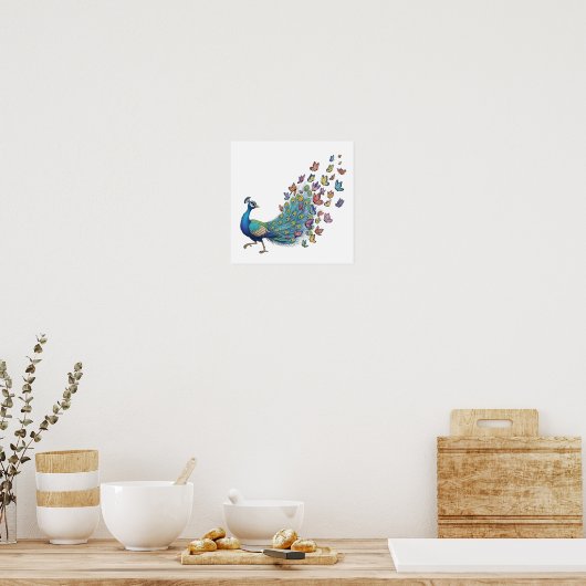 Whimsical Peacock and Butterfly ポスター (キッチン)