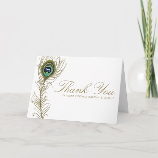 whimsical peacock feather wedding thank-you card サンキューカード (正面)