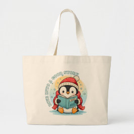 Whimsical Penguin Reader Large Jumbo Tote Bag ラージトートバッグ