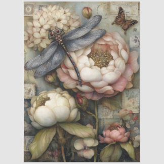 Whimsical Peony & Dragonfly Ephemera Decoupage 薄葉紙