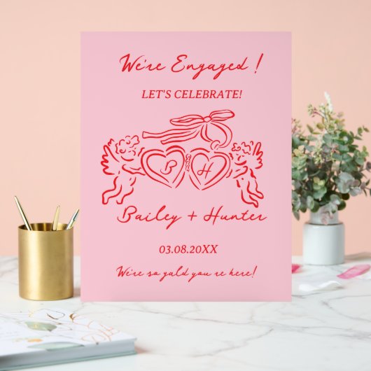Whimsical Personalized Engagement couple Sign アクリルサイン (ウェディング)