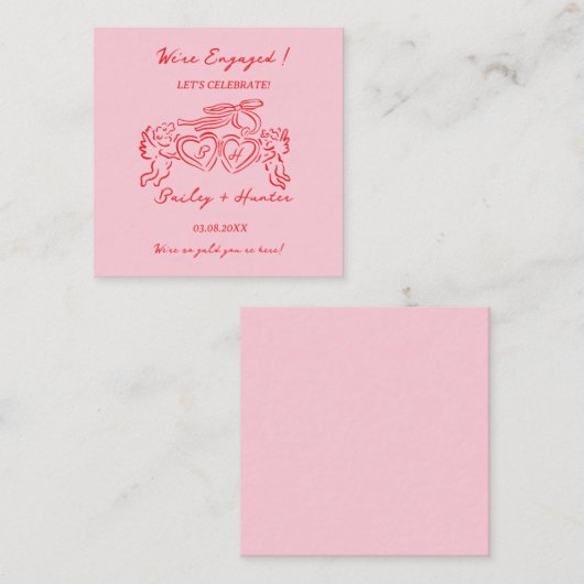 Whimsical Personalized Engagement couple Sign スクエア名刺 (正面/裏面)