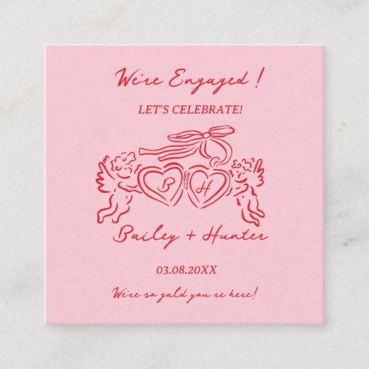 Whimsical Personalized Engagement couple Sign スクエア名刺 (正面)