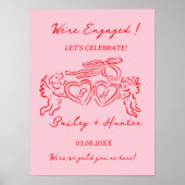 Whimsical Personalized Engagement couple Sign ポスター (正面)