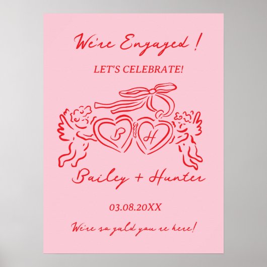 Whimsical Personalized Engagement couple Sign ポスター (正面)