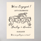 Whimsical Personalized Engagement couple Sign ポスター (正面)