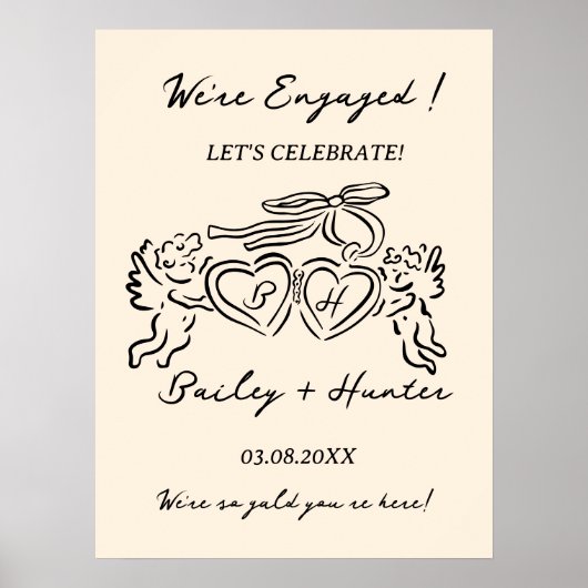 Whimsical Personalized Engagement couple Sign ポスター (正面)