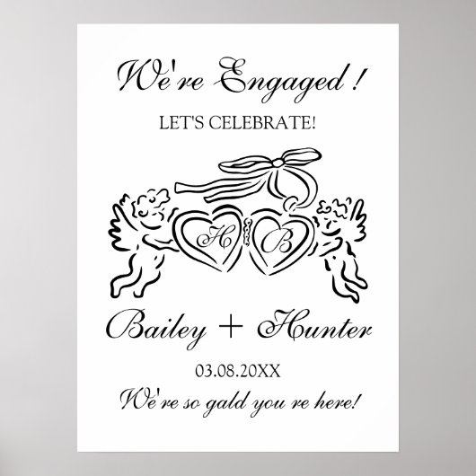 Whimsical Personalized Engagement couple Sign ポスター (正面)