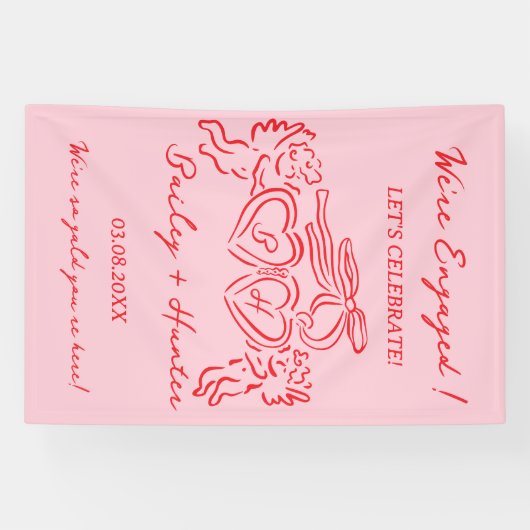 Whimsical Personalized Engagement couple Sign 横断幕 (横)