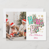 Whimsical Photo Ho Ho Ho クリスマス家族 シーズンカード (正面)