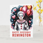 Whimsical Pierrot Birthday Clown カード (黄色い花)