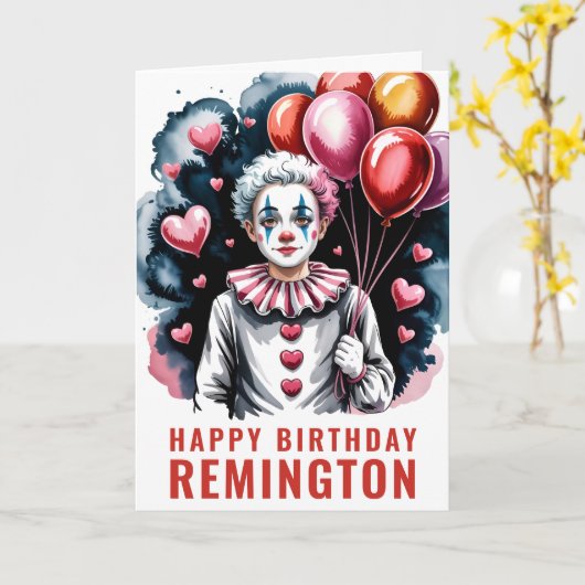 Whimsical Pierrot Birthday Clown カード (黄色い花)