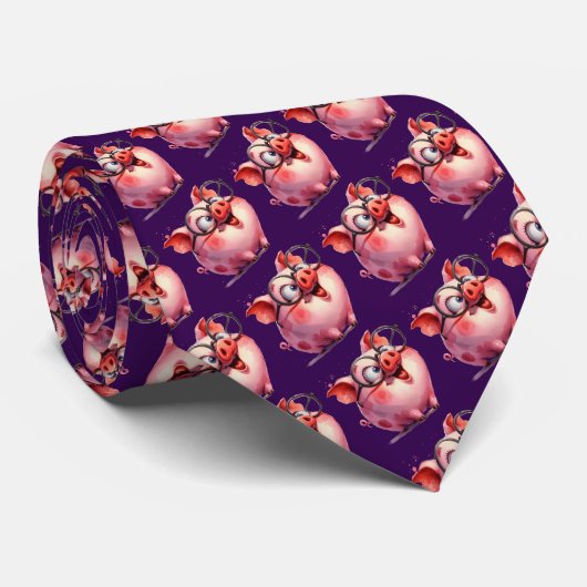 Whimsical Pig Custom Necktie Tie ネクタイ (ロール)
