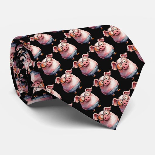 Whimsical Pig Custom Necktie Tie ネクタイ (ロール)