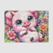 Whimsical Pig Piglet Flowers Decoupage 薄葉紙 (正面)