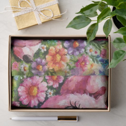 Whimsical Pig Piglet Flowers Decoupage 薄葉紙 (ギフト)