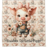 Whimsical Piglet in Pastel Overalls シャワーカーテン (正面)