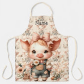 Whimsical Piglet in Pastel Overalls Peach エプロン (正面)