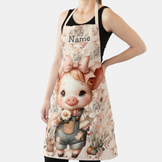 Whimsical Piglet in Pastel Overalls Peach エプロン (インサイチュ)