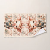 Whimsical Piglet in Pastel Overalls Peach バスタオルセット (ハンドタオル)