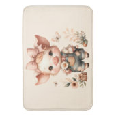 Whimsical Piglet in Pastel Overalls Peach バスマット (正面縦)