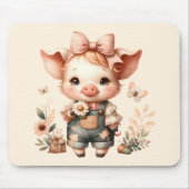 Whimsical Piglet in Pastel Overalls Peach マウスパッド (正面)
