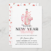 Whimsical Pink 2026 New Year Party 招待状 (正面/裏面)