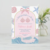 Whimsical Pink and Blue Beach Babe Baby Shower 招待状 (スタンド正面)