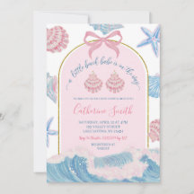Whimsical Pink and Blue Beach Babe Baby Shower inv