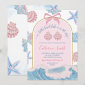 Whimsical Pink and Blue Beach Babe Baby Shower inv 招待状 (正面/裏面)