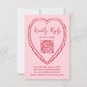 Whimsical Pink and Red Heart QR Code Wedding 出欠カード (正面)