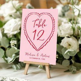 Whimsical Pink and Red Heart Wedding テーブルナンバー