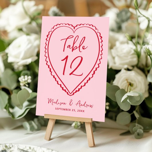 Whimsical Pink and Red Heart Wedding テーブルナンバー