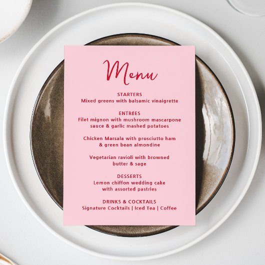 Whimsical Pink and Red Heart Wedding メニュー