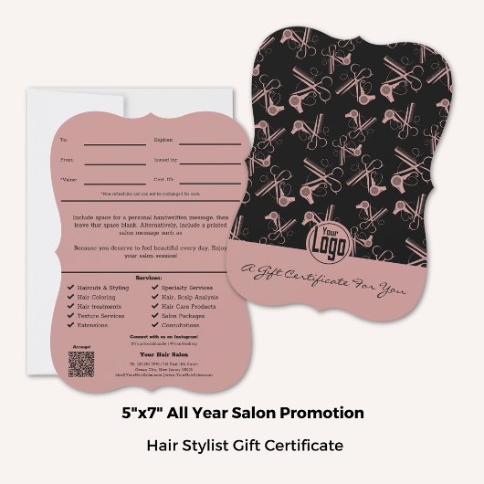 Whimsical Pink Black Hair Stylist Gift Certificate
