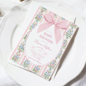 Whimsical Pink Bow Baby Shower 招待状