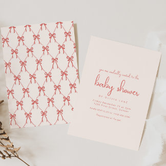 Whimsical Pink Bow Baby Shower Invitation 招待状