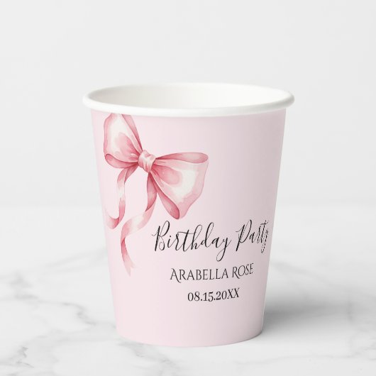Whimsical Pink Bow Birthday Party 紙コップ (裏面)