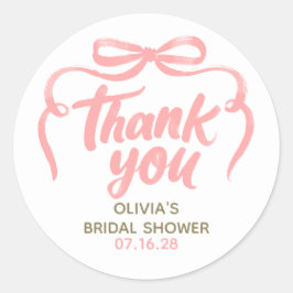 Whimsical Pink Bow Bridal Shower Thank You  ラウンドシール