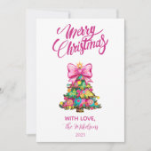 Whimsical Pink Bow Christmas Tree シーズンカード (正面)