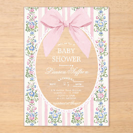 Whimsical Pink Bow Floral Baby Shower アクリル招待状
