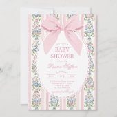 Whimsical Pink Bow Floral Baby Shower 招待状 (正面)