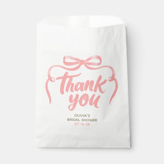Whimsical Pink Bow Handwritten Bridal Thank You フェイバーバッグ (正面)