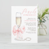 Whimsical Pink Bow Pearls & Prosecco Bridal Shower 招待状 (スタンド正面)