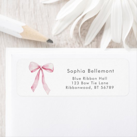 Whimsical Pink Bow Return Address ラベル (インサイチュ)