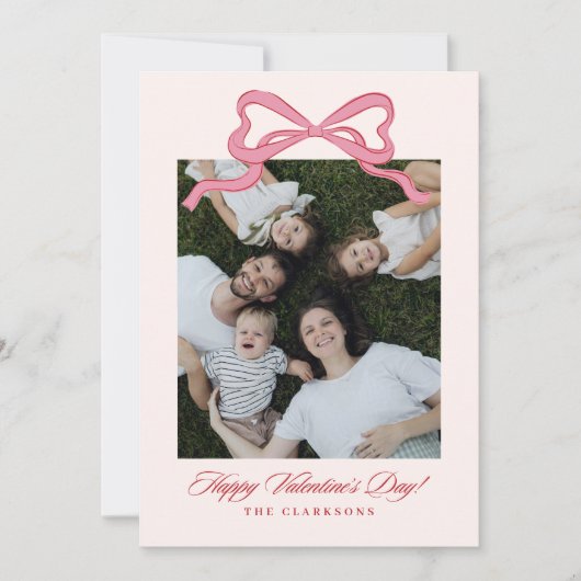 Whimsical Pink Bow Valentine’s Day Photo Card 招待状 (正面)