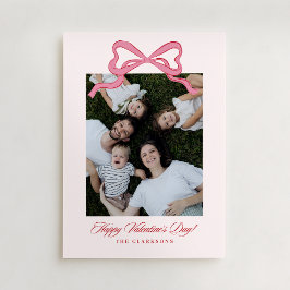 Whimsical Pink Bow Valentine’s Day Photo Card 招待状