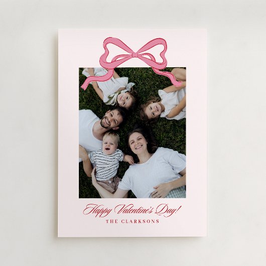 Whimsical Pink Bow Valentine’s Day Photo Card 招待状