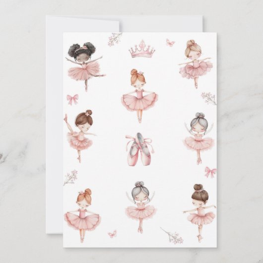 Whimsical Pink Brown Bows Ballerina Birthday 招待状 (裏面)