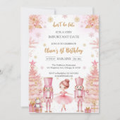Whimsical Pink Brown Bows Ballerina Birthday 招待状 (正面)